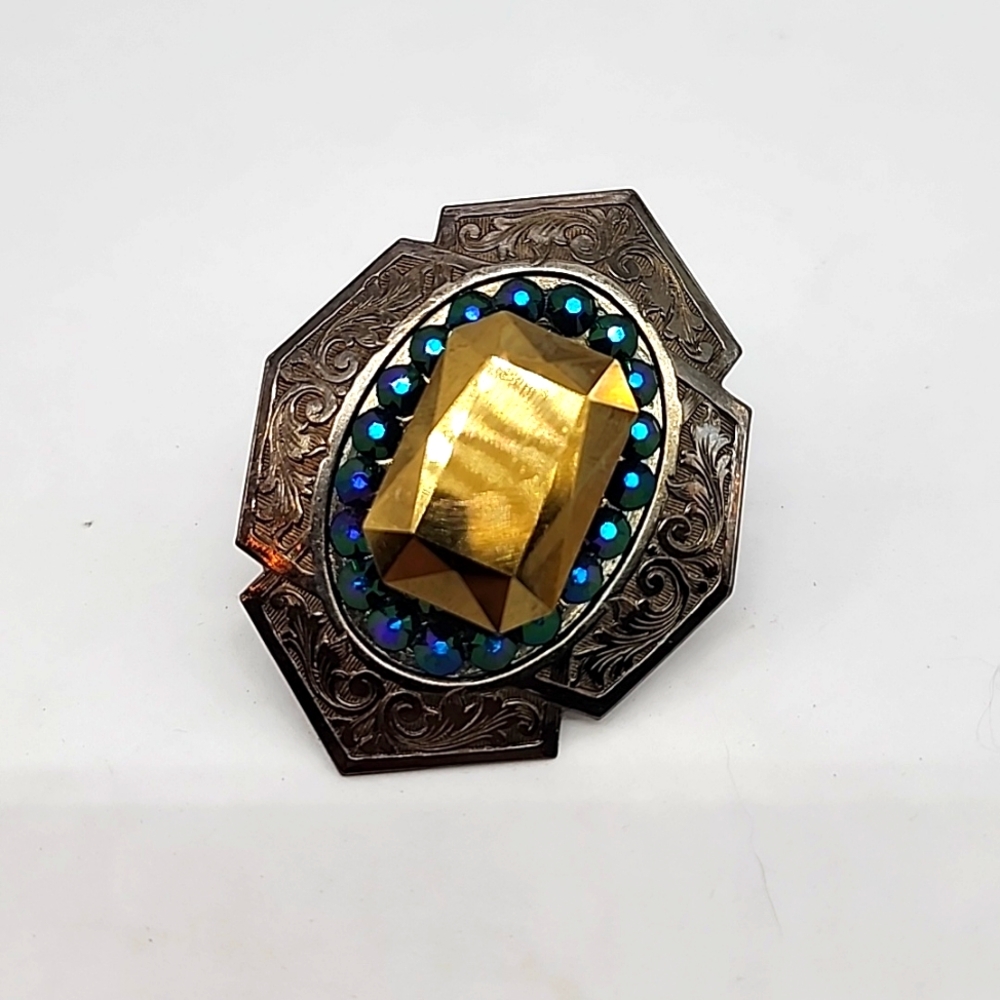 SWAROVSKI DORADO RHINESTONE RECTANGLE COCKTAIL RING